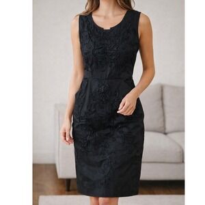 Vintage 1950s Black Taffeta Soutache Embroidery Cocktail Dress Side MidCentury